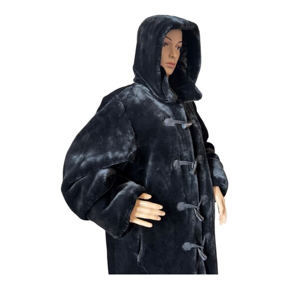 Vintage 90s dennis basso faux fur coat Toggle button & removable hood size large - Picture 7 of 17